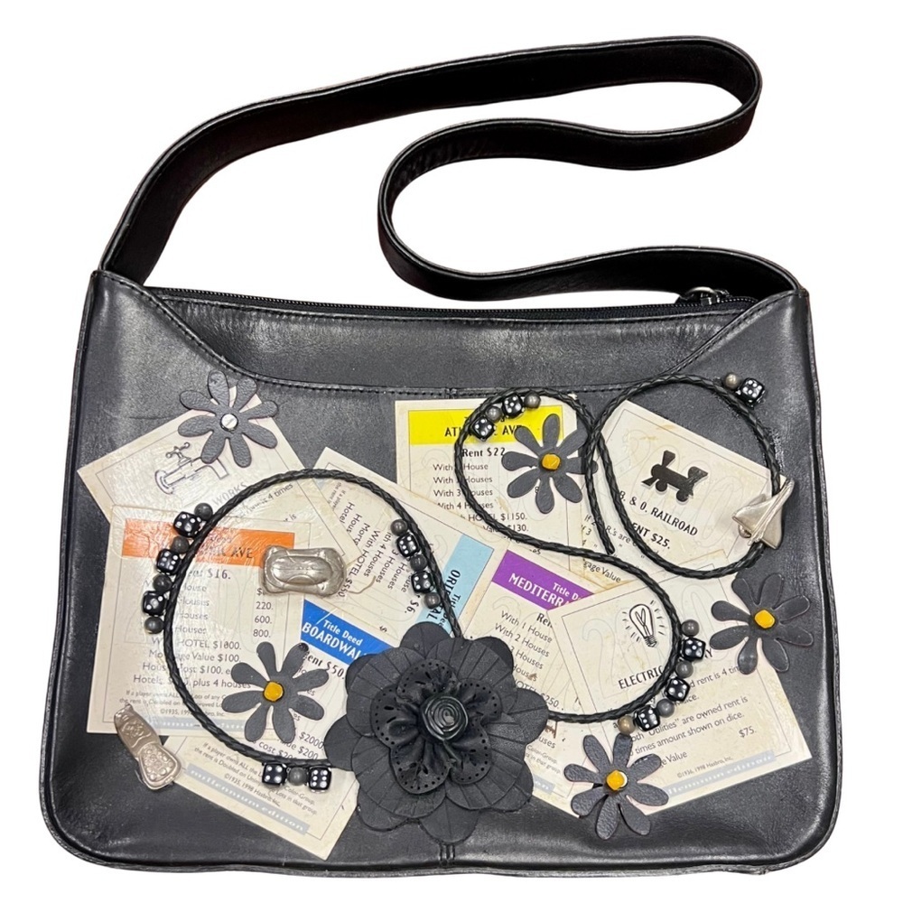 Kenneth Cole Black Leather Shoulder/Crossbody Bag – Unique Monopoly Theme